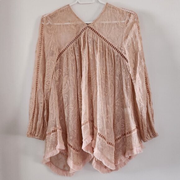 Zimmermann Henna Floating Sheer Fringe Blouse Top Rose Pink Size 0 XS b180e - Picture 2 of 7